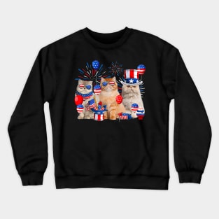 Three Cat Patriotic USA Cat Lovers Cat Happy 4th Of July Crewneck Sweatshirt